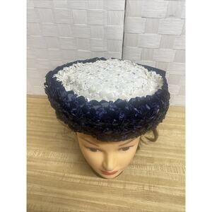 Vintage 50s 60s Woven Straw/Rafia Pillbox Ladies Hat With Ribbon Band USA